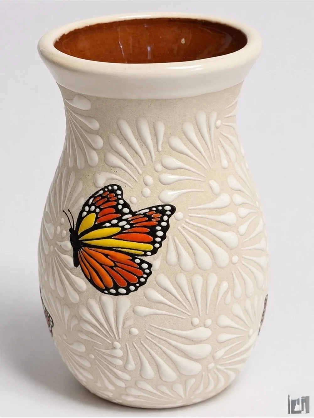 Butterfly Ceramic Vase in Cream and Orange